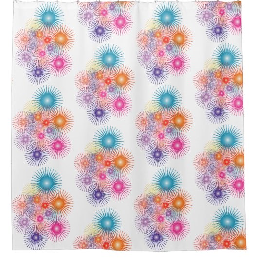 Vuurwerk Sterren Burst van Kleur Blauw Roze Sinaas Douchegordijn (Voorkant)