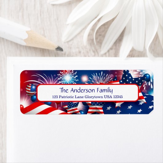 Vuurwerk, sterren en vlaggen etiket (Insitu)