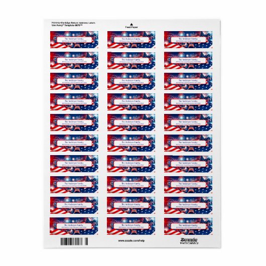 Vuurwerk, sterren en vlaggen etiket (Full Sheet)