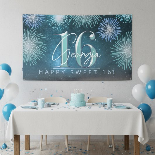 Vuurwerk Sweet 16 Teal ID984 Spandoek