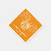 Vuurwerk, tangerine achtergrond, naam monogram servetten (Hoek)