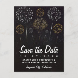Vuurwerk thema zwart goud Save the Date Cards Aankondigingskaart