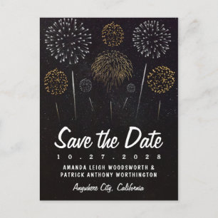 Vuurwerk thema zwart goud Save the Date Cards Aankondigingskaart