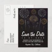 Vuurwerk thema zwart goud Save the Date Cards Aankondigingskaart (Voorkant / Achterkant)