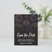 Vuurwerk thema zwart goud Save the Date Cards Aankondigingskaart (Staand voorkant)
