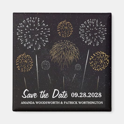 Vuurwerk thema zwart goud Save the Date Magneet (Voorkant)