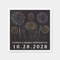 Vuurwerk thema zwart goud zilver bruiloft servette