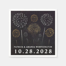Vuurwerk thema zwart goud zilver bruiloft servette servetten