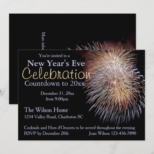 Vuurwerk Uitnodiging Eve Party van het Nieuwjaar (Voorkant / Achterkant)
