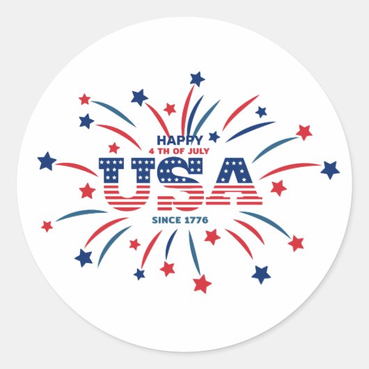 Vuurwerk USA Patriottisch Rood Wit Blauw Ronde Sticker (Voorkant)