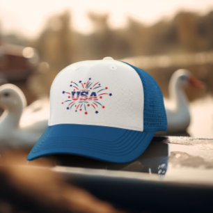 Vuurwerk USA Patriottisch Rood Wit Blauw Trucker Pet