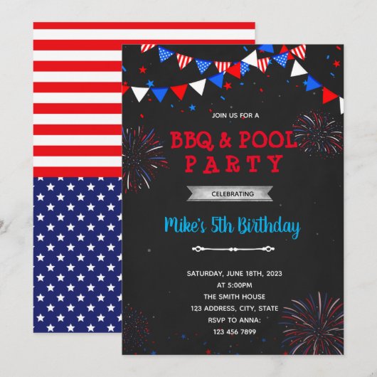 Vuurwerk van 4 juli: een geboordayl kaart (Voorkant / Achterkant)