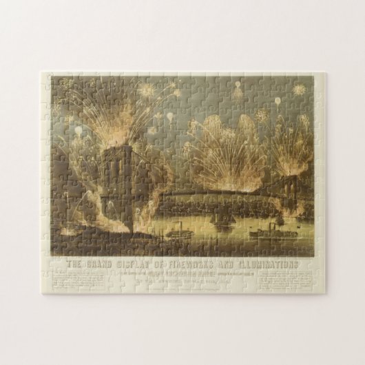 Vuurwerk van 4 juli op de Brooklyn Bridge Legpuzzel (Horizontaal)