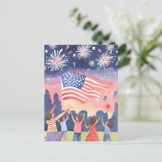 Vuurwerk van 4 juli | Waterverf Verenigde Staten V Briefkaart (Staand voorkant)