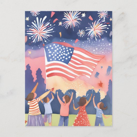 Vuurwerk van 4 juli | Waterverf Verenigde Staten V Briefkaart (Voorkant)