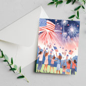 Vuurwerk van 4 juli | Waterverf Vlag van de Vereni Briefkaart