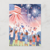 Vuurwerk van 4 juli | Waterverf Vlag van de Vereni Briefkaart (Voorkant)