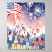 Vuurwerk van 4 juli | Waterverf Vlag van de Vereni Poster (Voorkant)