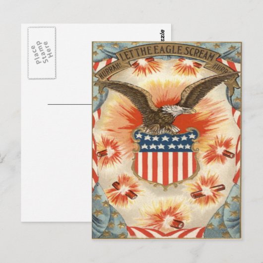 Vuurwerk van Bald Eagle American Flag Shield Briefkaart (Voorkant / Achterkant)