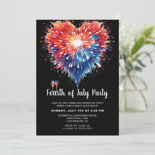 Vuurwerk van het Hart 4 juli Uitnodigingen (Staand voorkant)