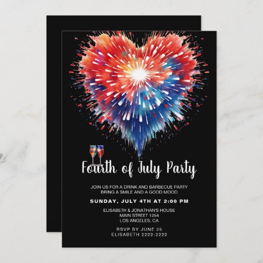 Vuurwerk van het Hart 4 juli Uitnodigingen (Voorkant / Achterkant)