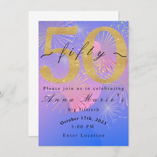 Vuurwerk Veertiende verjaardag Kaart/Uitnodiging Bedankkaart (Voorkant / Achterkant)