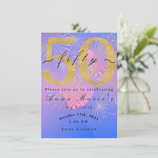 Vuurwerk Veertiende verjaardag Kaart/Uitnodiging Bedankkaart (Staand voorkant)