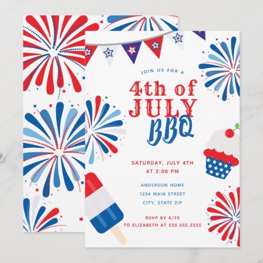 Vuurwerk Vierde juli BBQ Kaart (Voorkant / Achterkant)