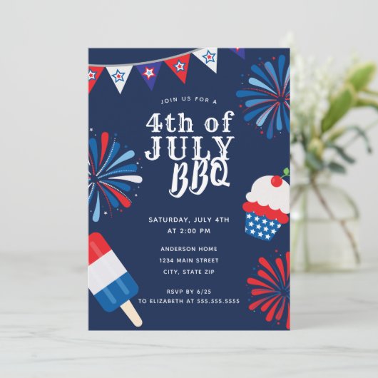 Vuurwerk Vierde juli BBQ Kaart (Staand voorkant)