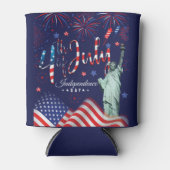 vuurwerk vierde juli met het vrijheidsbeeld blikjeskoeler (Voorkant)