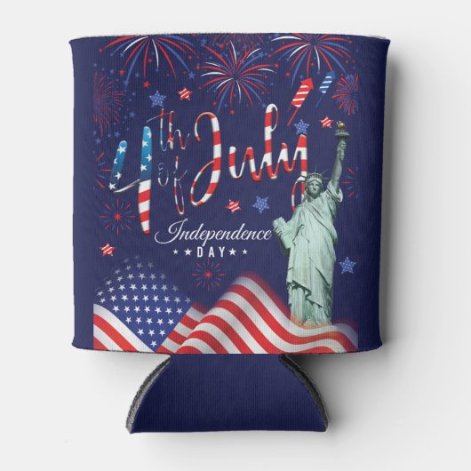 vuurwerk vierde juli met het vrijheidsbeeld blikjeskoeler (Voorkant)