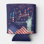 vuurwerk vierde juli met het vrijheidsbeeld blikjeskoeler (Achterkant)