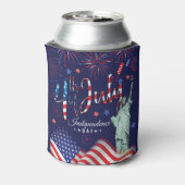 vuurwerk vierde juli met het vrijheidsbeeld blikjeskoeler (Blikje Achterkant)