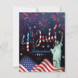 vuurwerk vierde juli met het vrijheidsbeeld feestdagenkaart