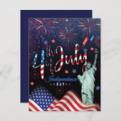 vuurwerk vierde juli met het vrijheidsbeeld feestdagenkaart (Voorkant / Achterkant)