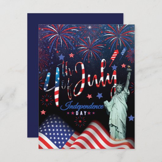 vuurwerk vierde juli met het vrijheidsbeeld feestdagenkaart (Voorkant / Achterkant)