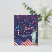 vuurwerk vierde juli met het vrijheidsbeeld feestdagenkaart (Staand voorkant)