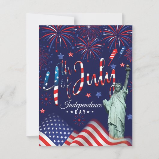 vuurwerk vierde juli met het vrijheidsbeeld feestdagenkaart (Voorkant)