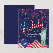 vuurwerk vierde juli met het vrijheidsbeeld feestdagenkaart (Voorkant / Achterkant)