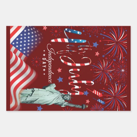 vuurwerk vierde juli met het vrijheidsbeeld inpakpapier vel (Voorkant 3)