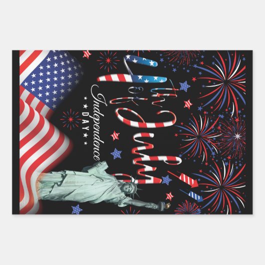 vuurwerk vierde juli met het vrijheidsbeeld inpakpapier vel (Voorkant 2)