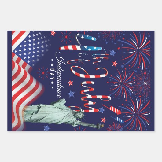 vuurwerk vierde juli met het vrijheidsbeeld inpakpapier vel (Voorkant)