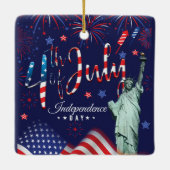 vuurwerk vierde juli met het vrijheidsbeeld keramisch ornament (Achterkant)