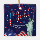 vuurwerk vierde juli met het vrijheidsbeeld keramisch ornament (Voorkant)