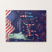 vuurwerk vierde juli met het vrijheidsbeeld legpuzzel (Horizontaal)
