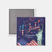 vuurwerk vierde juli met het vrijheidsbeeld magneet (Voorkant / Achterkant)