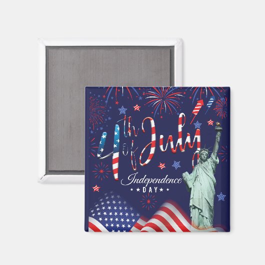 vuurwerk vierde juli met het vrijheidsbeeld magneet (Voorkant / Achterkant)