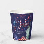 vuurwerk vierde juli met het vrijheidsbeeld papieren bekers (Voorkant)