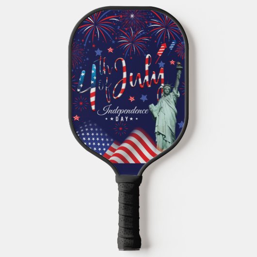vuurwerk vierde juli met het vrijheidsbeeld pickleball paddle (Voorkant)