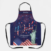 vuurwerk vierde juli met het vrijheidsbeeld schort (Voorkant)